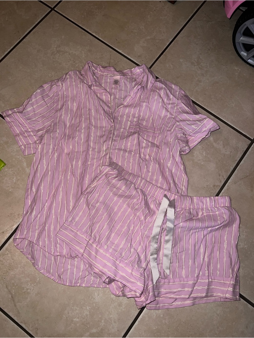 Victoria's Secret Pink and White Striped Short Pajama Set